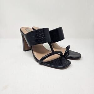 Steven New York Jive Croc Embossed Slip On Heel Sandal in Black 9M